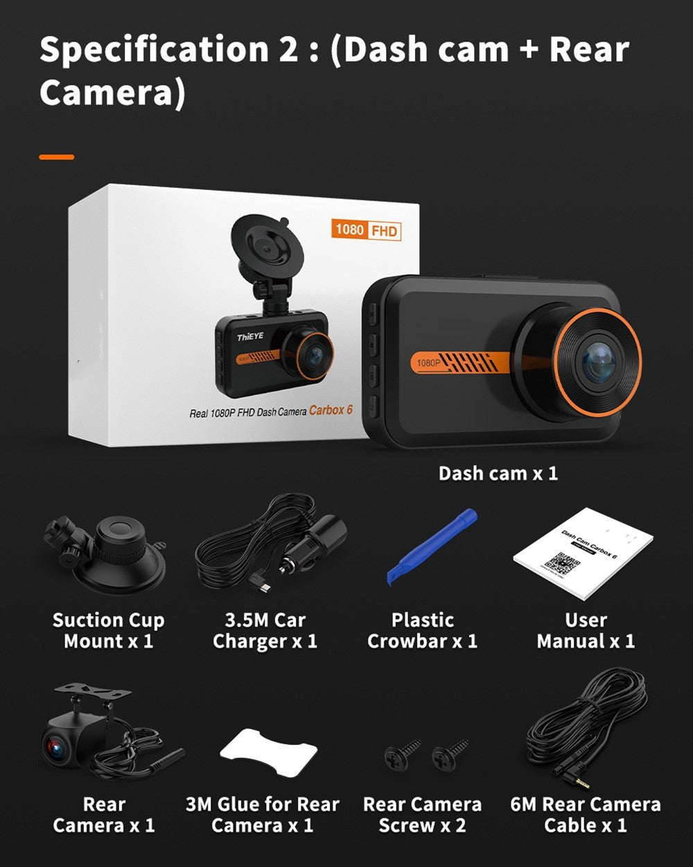 Dual Dash Cam Front & Rear 1080P FHD Car Camera