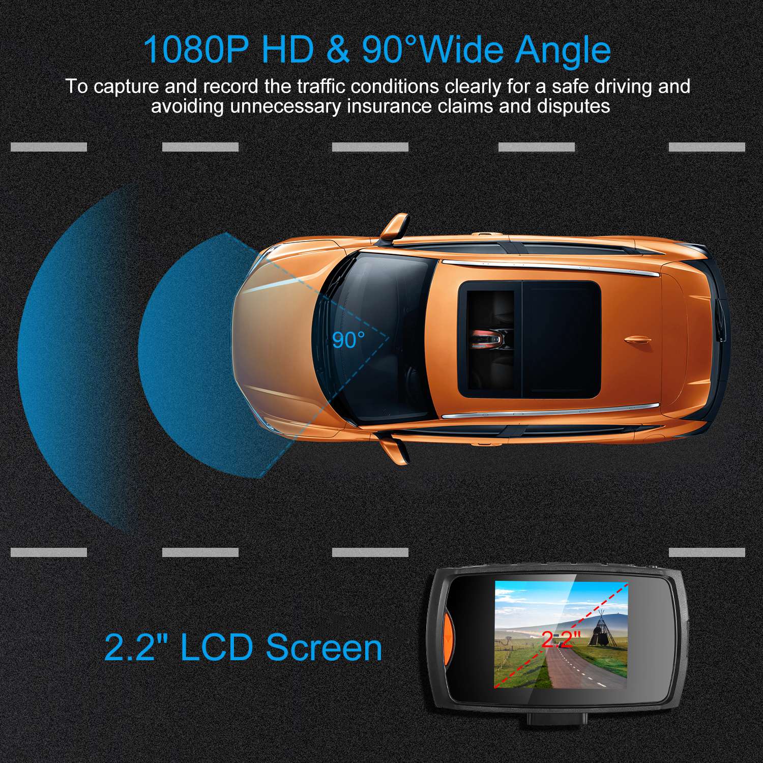 1080P Dash Cam w/ Night Vision & Loop Recording
