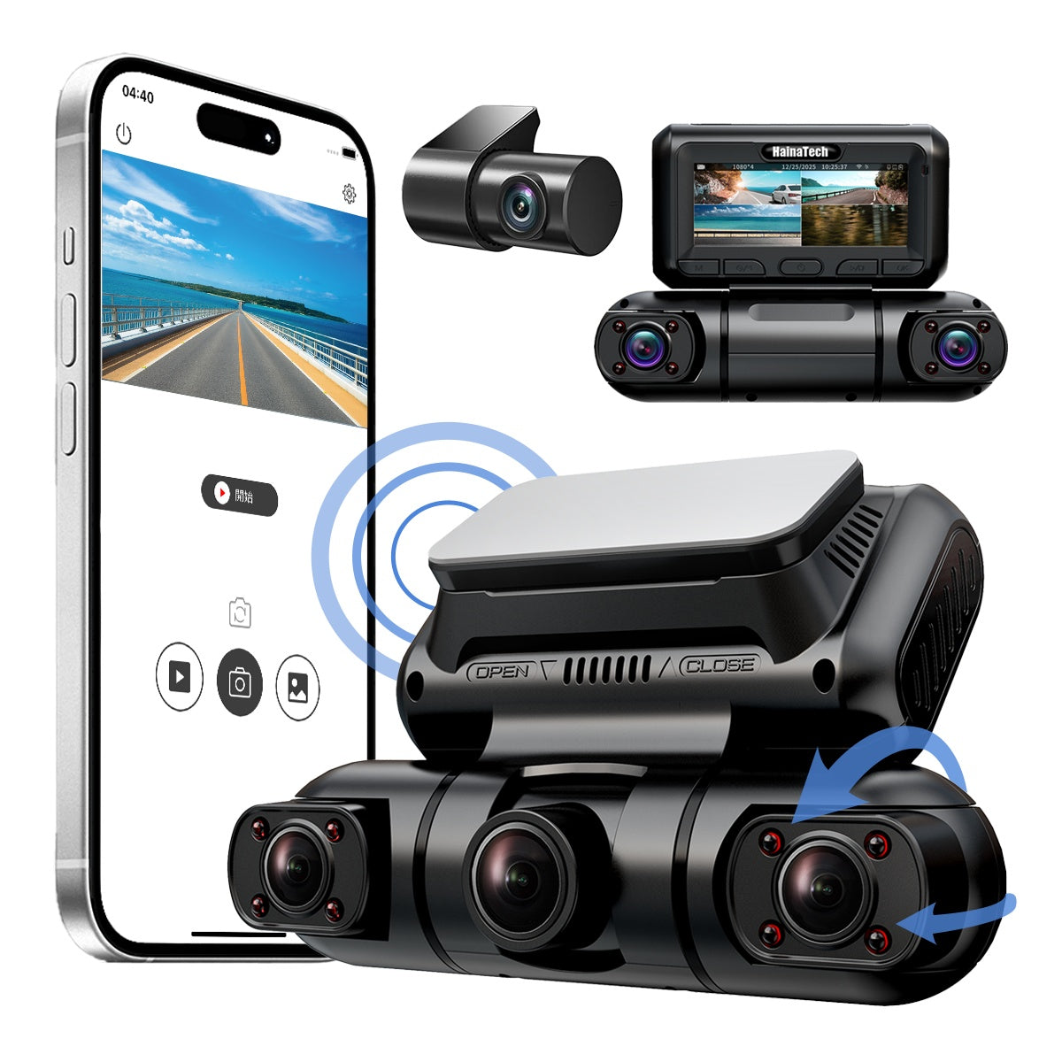 Hainatech 360° 4-Channel Dash Cam Front, Rear & Cabin GPS