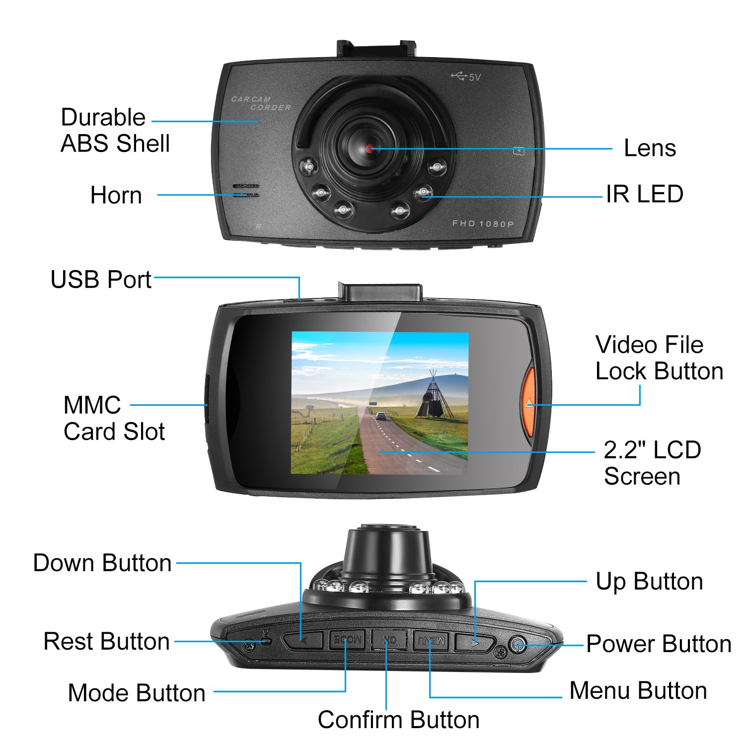 1080P Dash Cam w/ Night Vision & Loop Recording